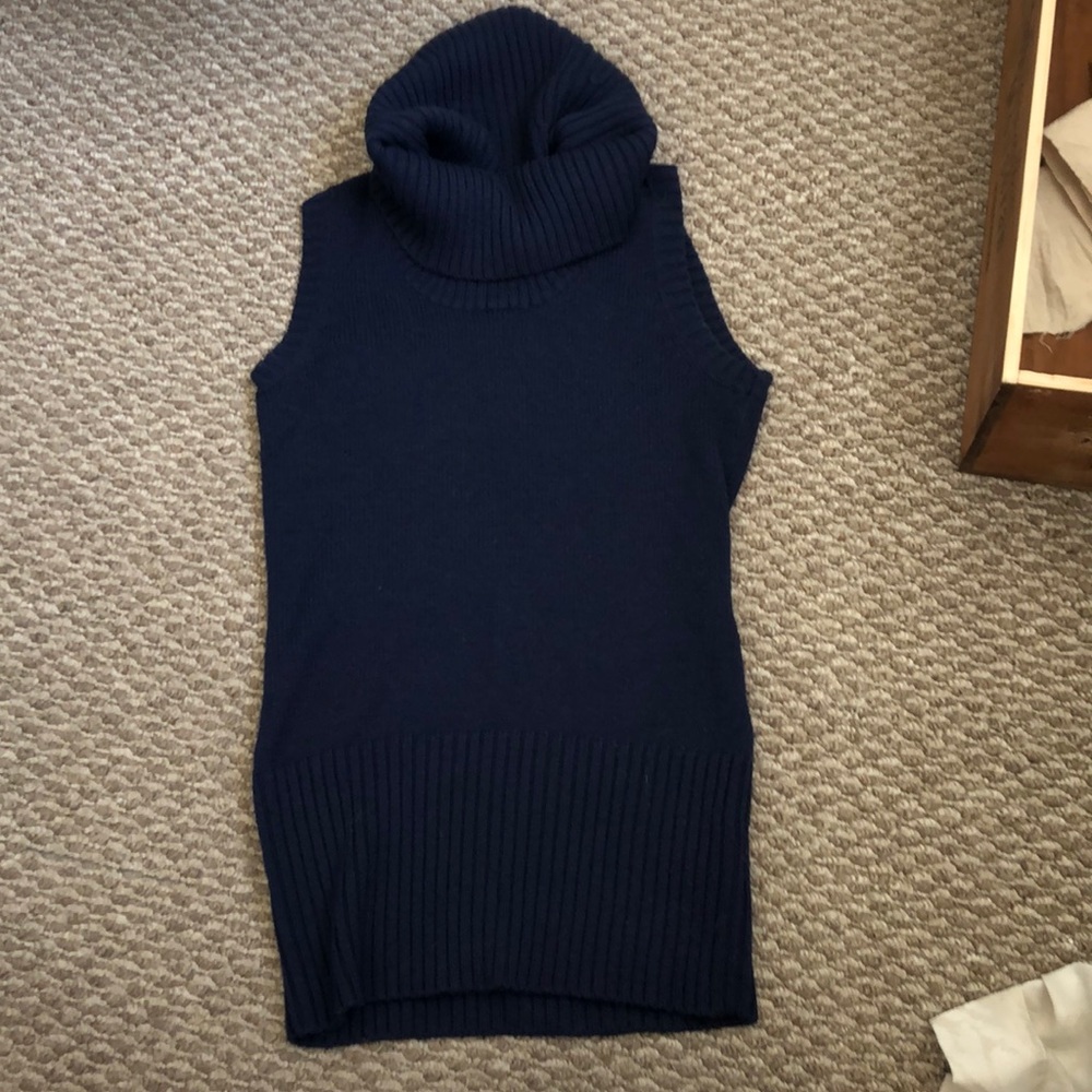 Navy sleeveless cowl neck sweater
